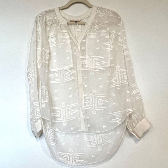 Rebecca Taylor Tops - REBECCA TAYLOR 100% Silk Ivory blouse Button Front Sz 2 Sheer Bohemian Boho